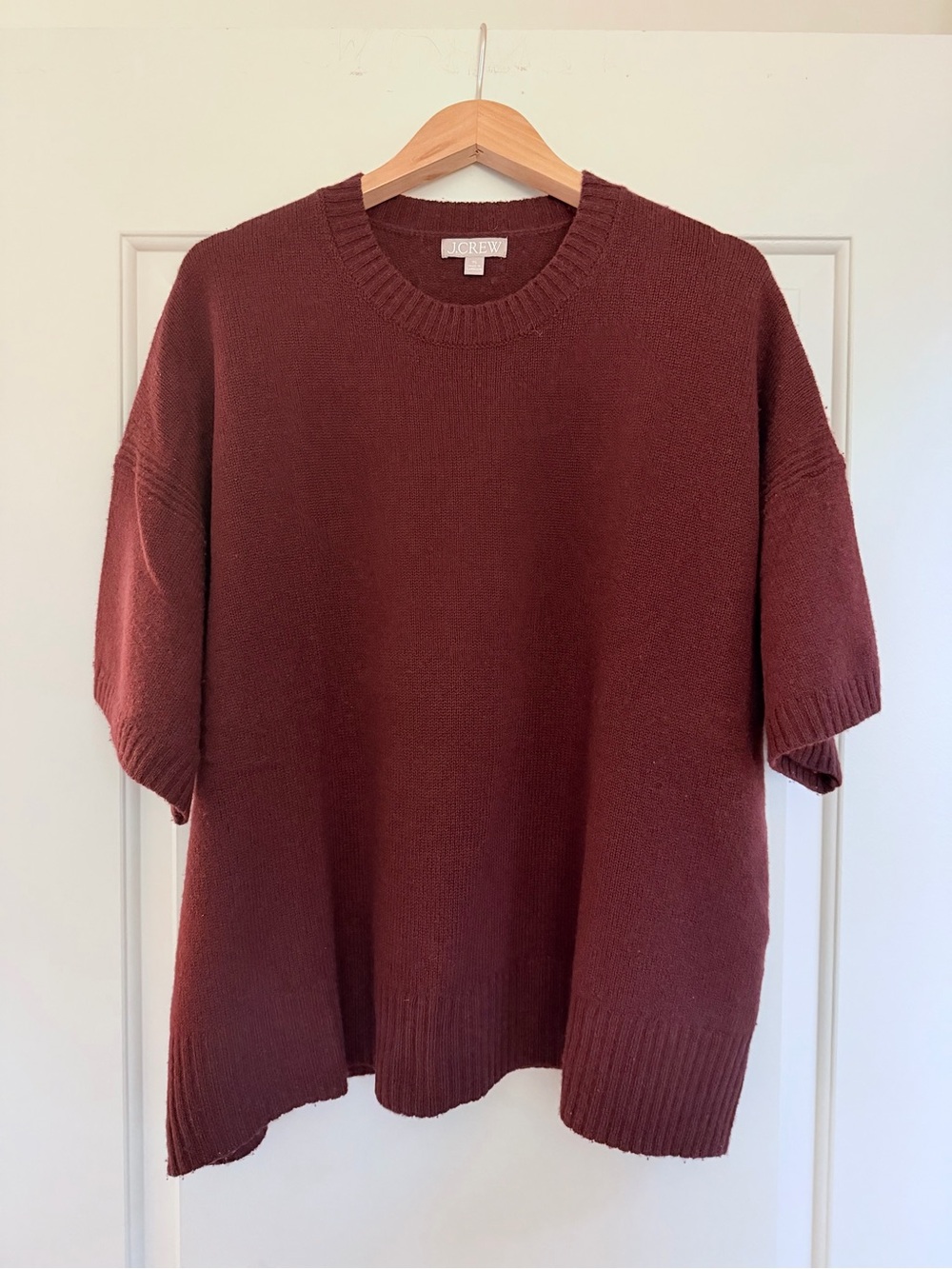 J.Crew Oversized Sweater Tee Burgundy 100% Lambswool XL